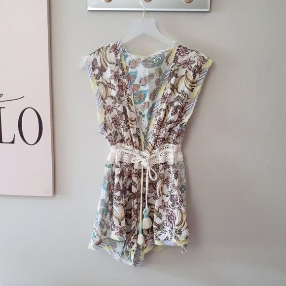 NWT Free People Watching Waves printed cotton macrame detail romper, XS - Picture 11 of 14
